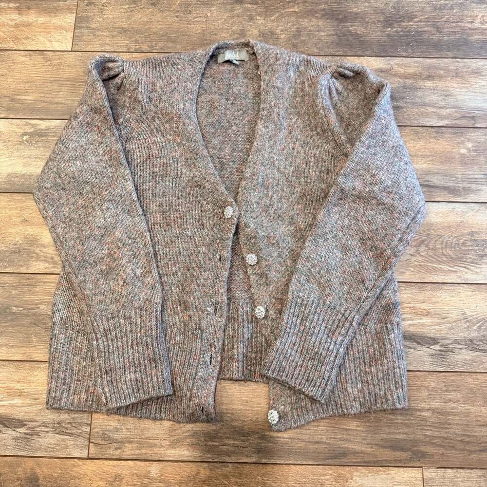 Marled Cardigan Sweater Size L Marled Brown Rhinestone Buttons